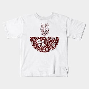 Dark Red Floral Pattern Kids T-Shirt